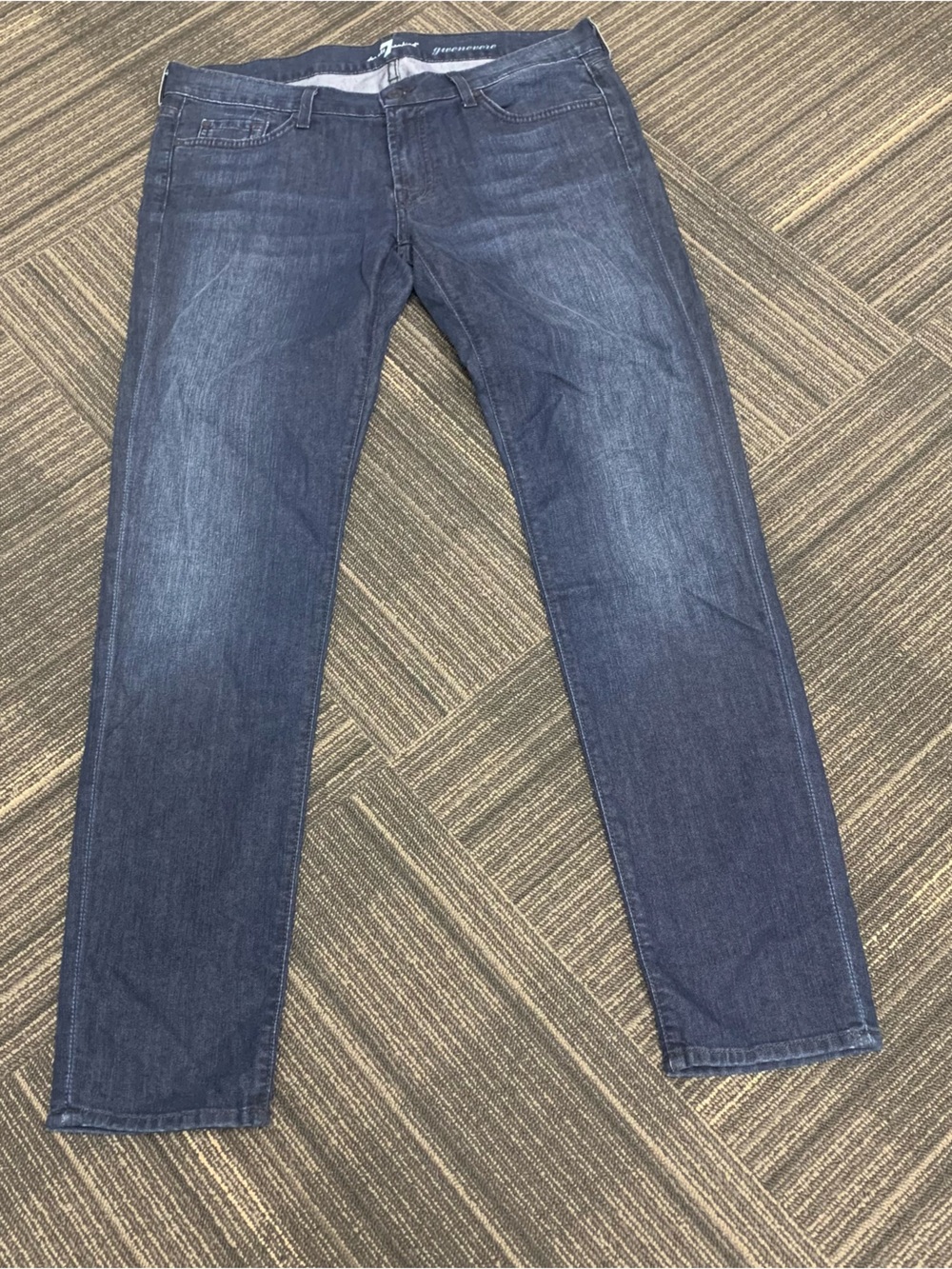 7 For All Mankind Men's Straight Jeans - Indigo Blue Wash. Low Rise